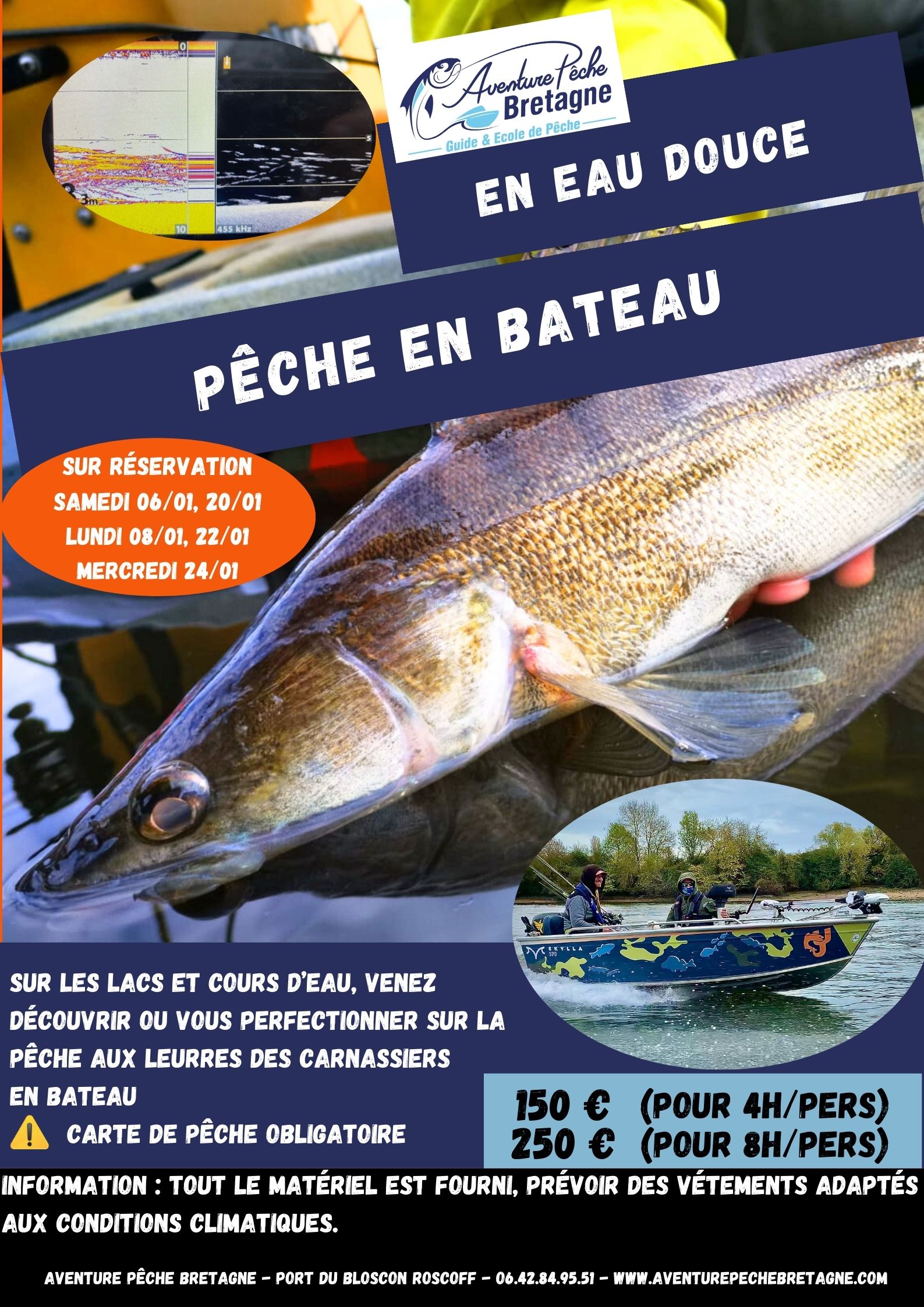 Peche des carnassiers d'eau douce en bateau